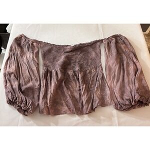 Urban Outfitters Womens Top Mouve Print Smocked Boho 3/4 Puff Sleeve Sz XL